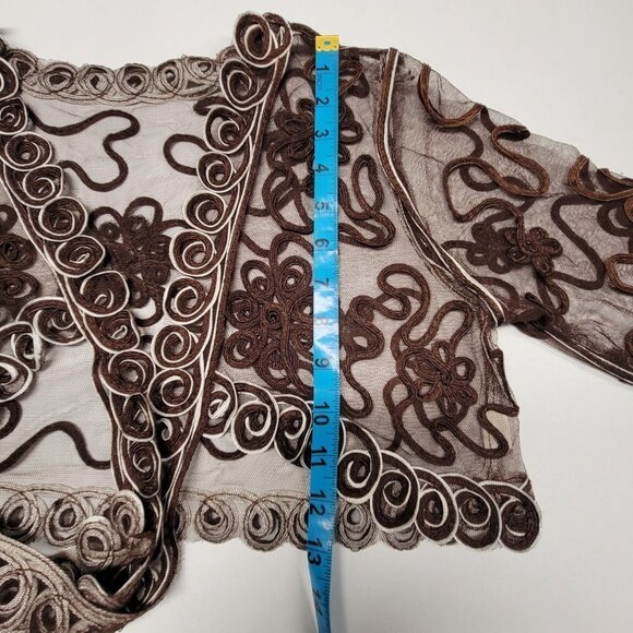 Brown Crop Jacket Bolero Top Sheer Mesh Lace Bolero Shrug Cover Up Size M - Picture 9 of 13